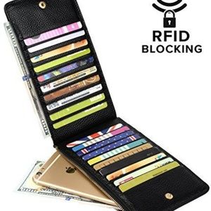WOMENS  BLACK LEATHER 20 CREDIT CARD ORGANIZER !